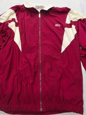 ASICS Vintage Red Nylon Track Suit Set – Jacket & Pants – Size XL